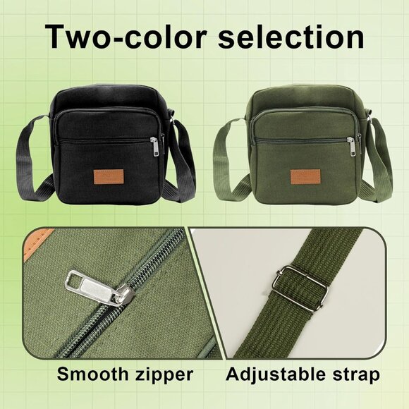 Luxury Canvas Messenger Bag for Men - 3-Zipper Crossbody Satchel, Military Green - Picture 4 of 8